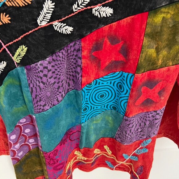 Rising International Colorful Boho Hippie Embroidered Star Patchwork Y2k Top - Picture 2 of 6